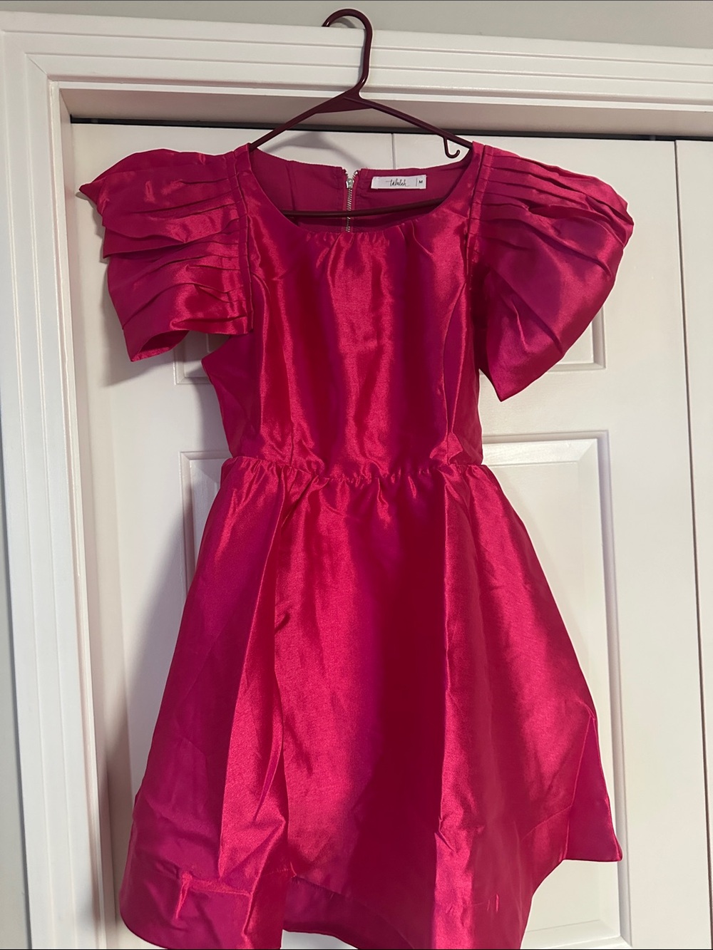 Ladies Night Hot Pink Party Dress with Ruffle Puff Sleeves